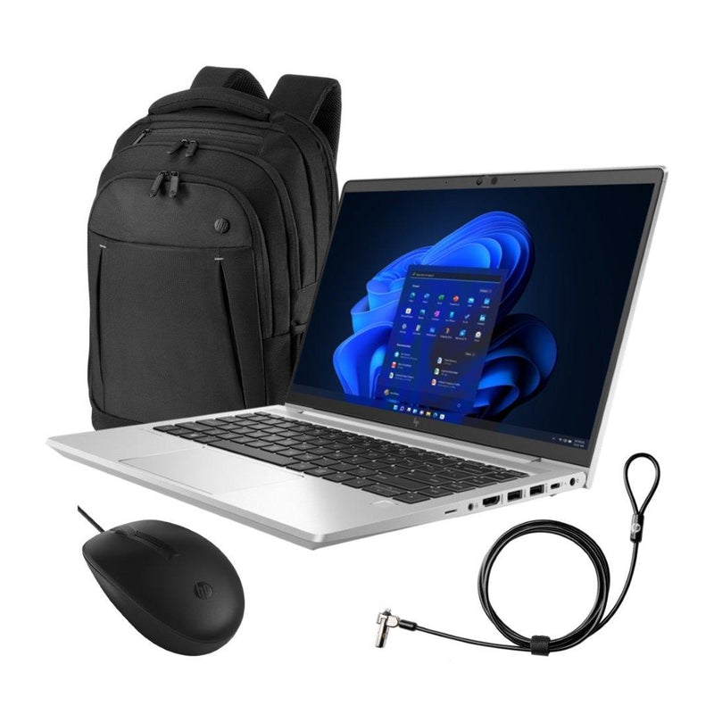 HP EliteBook 640 G9 14' Intel Win 11 Pro Laptop and Mouse and Backpack and Nano Lock Bundle