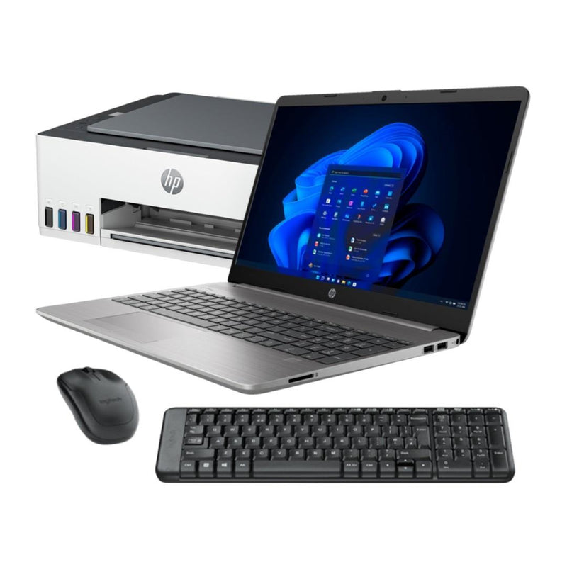 HP 250 G9 15.6' Intel Win 11 Home Laptop and HP Smart Tank 580 and Logitech MK220 Bundle