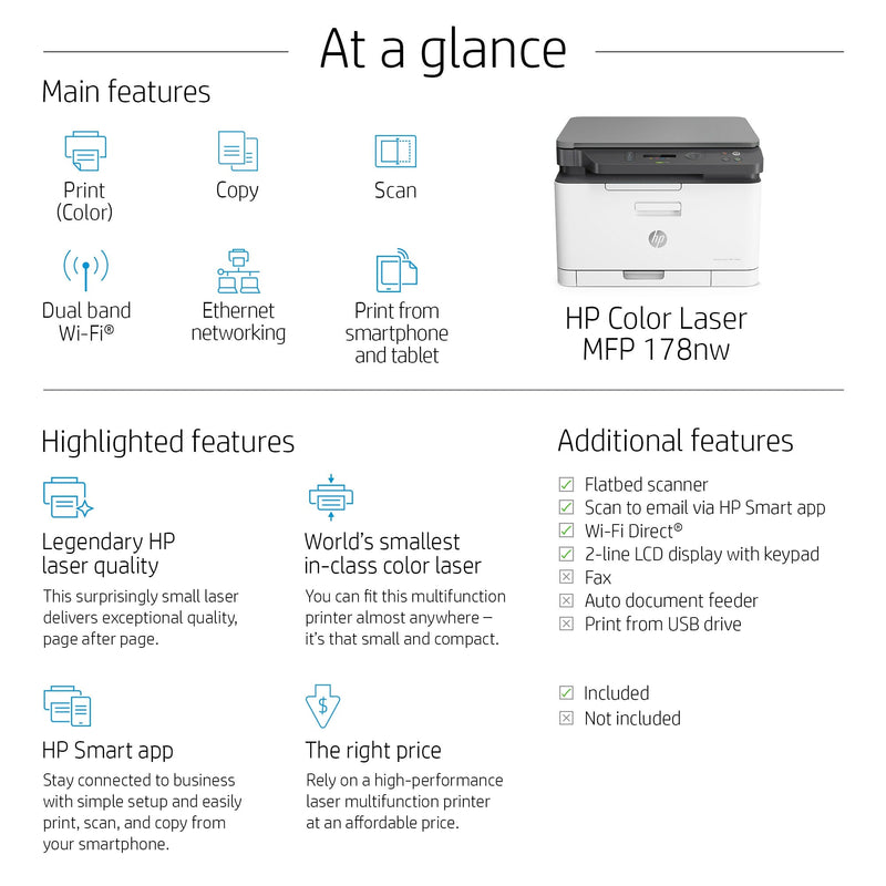 HP Color Laser MFP 178nw A4 Multifunction Colour Business Printer 4ZB96A